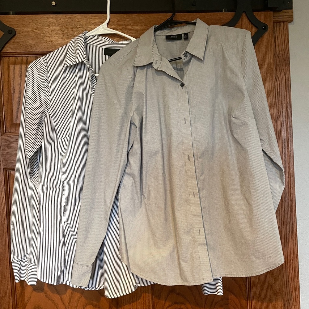 2 women’s size 12 button up blouses, professional workwear